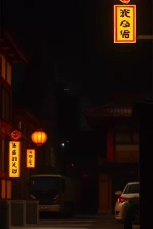 《琥珀囚徒》竖版海报，雨夜街口的路灯与挡风玻璃上的倒影